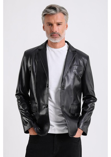 Alba Erkek Siyah Deri Blazer Ceket