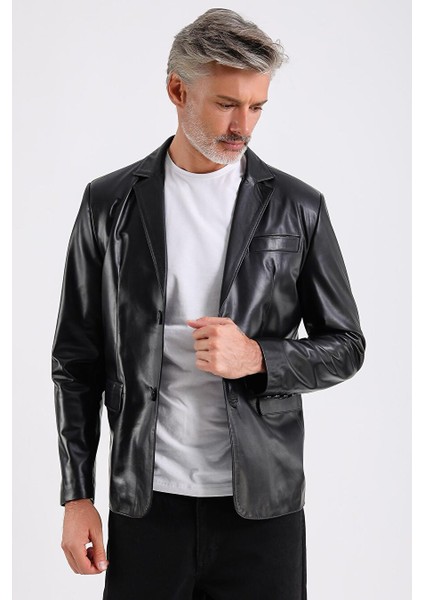 Alba Erkek Siyah Deri Blazer Ceket