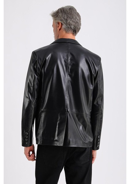 Alba Erkek Siyah Deri Blazer Ceket