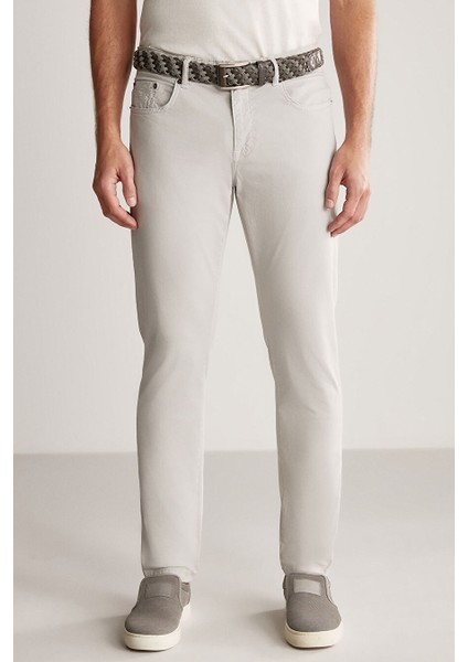 Slim Fit 5 Cep Açık Gri Yazlık Pantolon