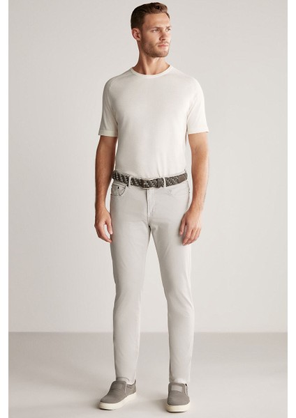 Slim Fit 5 Cep Açık Gri Yazlık Pantolon