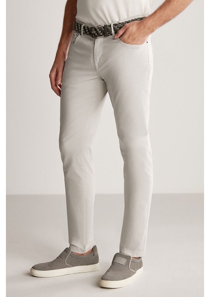 Slim Fit 5 Cep Açık Gri Yazlık Pantolon