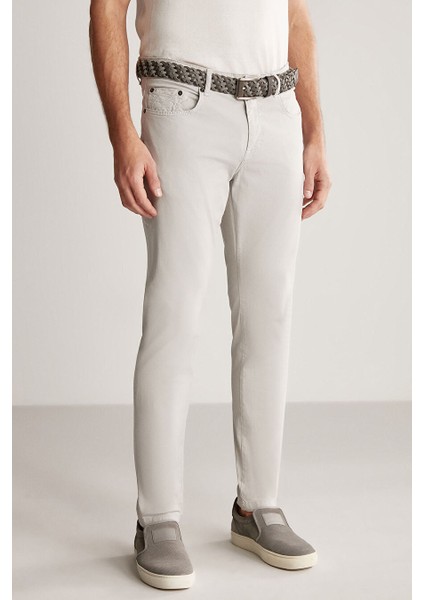 Slim Fit 5 Cep Açık Gri Yazlık Pantolon