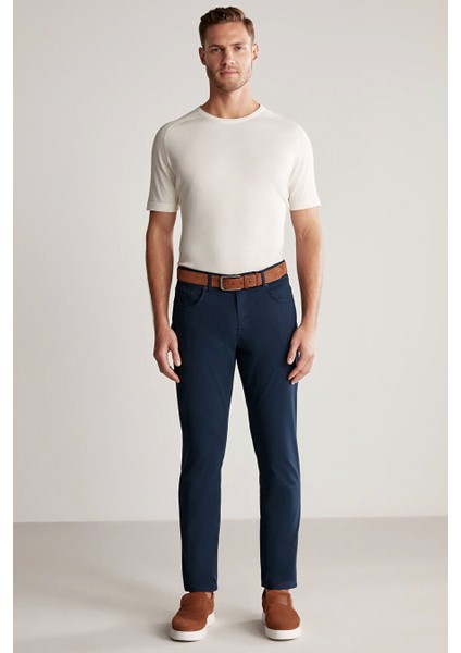 Slim Fit 5 Cep Lacivert Yazlık Pantolon