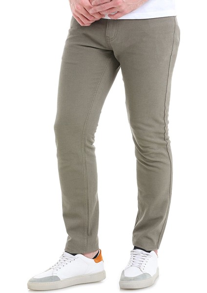 Haki Slim Fit Düz 5 Cep Pamuklu Kanvas Pantolon