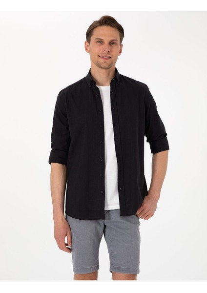 Siyah Slim Fit Uzun Kollu Gömlek