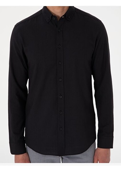 Siyah Slim Fit Uzun Kollu Gömlek