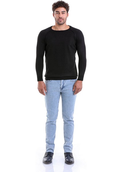 Siyah Regular Fit Bisiklet Yaka Triko Yün Kazak