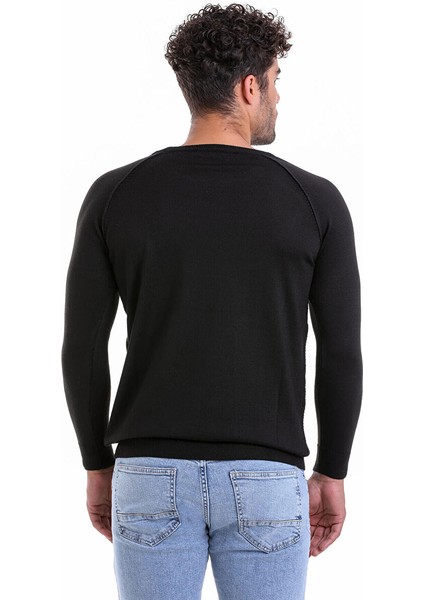 Siyah Regular Fit Bisiklet Yaka Triko Yün Kazak