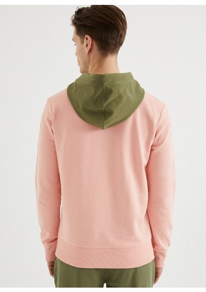 Pembe Haki Kapüşonlu Pamuklu Regular Fit Erkek Sweatshirt Core Colour Blocked Hoodıe
