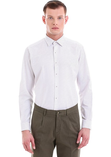 Bordo Slim Fit Baskılı Pamuklu Slim Yaka Uzun Kollu Klasik Gömlek modelleri