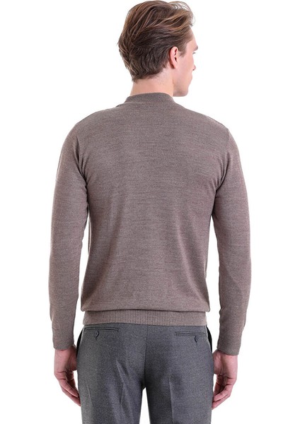 Vizon Comfort Fit Jakarlı Yarım Balıkçı Yaka Yünlü Triko Kazak