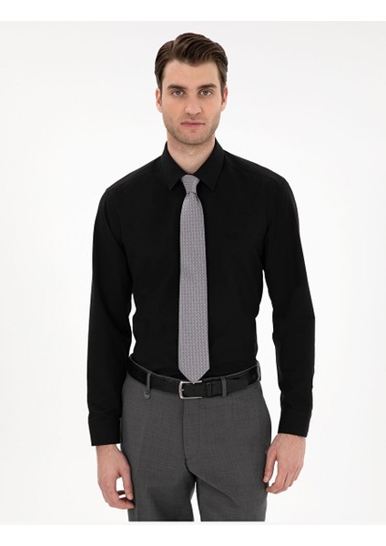 Siyah Regular Fit Uzun Kollu Basic Gömlek
