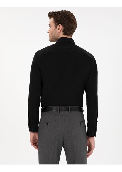 Siyah Regular Fit Uzun Kollu Basic Gömlek