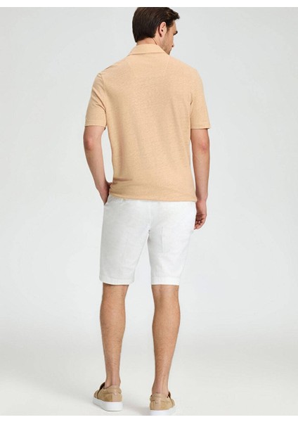Saf Keten Kum Rengi Polo Yaka T-Shirt