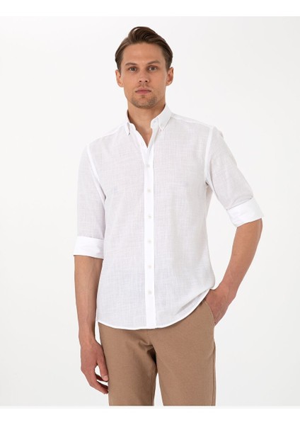 Beyaz Slim Fit Uzun Kollu Gömlek