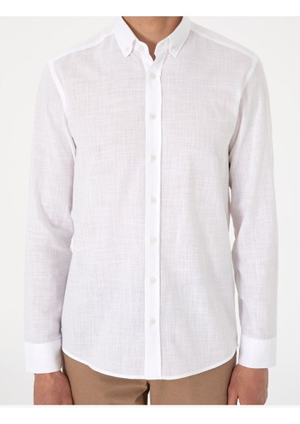 Beyaz Slim Fit Uzun Kollu Gömlek