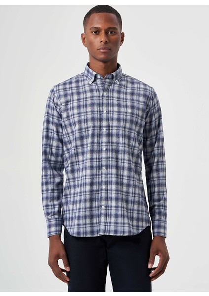 Regular Fit Flanel Ekoseli Lacivert Erkek Gömlek GM22K222098_D39