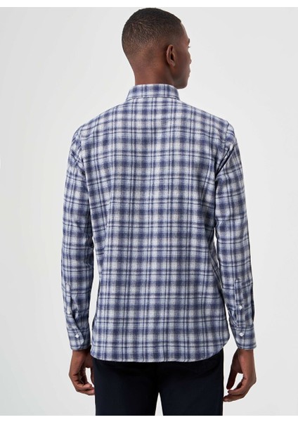 Regular Fit Flanel Ekoseli Lacivert Erkek Gömlek GM22K222098_D39