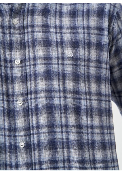 Regular Fit Flanel Ekoseli Lacivert Erkek Gömlek GM22K222098_D39