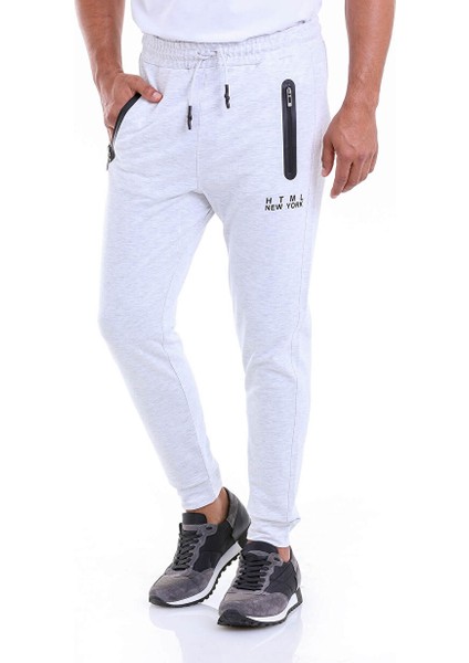 Gri Regular Fit Düz Pamuklu Dar Paça Eşofman Altı