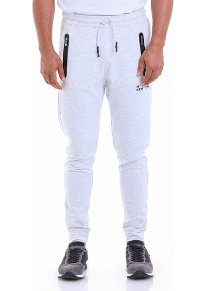 Gri Regular Fit Düz Pamuklu Dar Paça Eşofman Altı