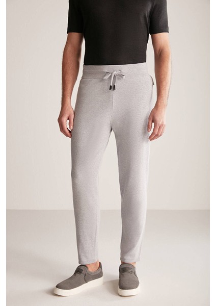 Bağcıklı Açık Gri Slim Fit Triko Pantolon