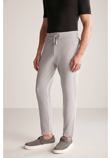Bağcıklı Açık Gri Slim Fit Triko Pantolon