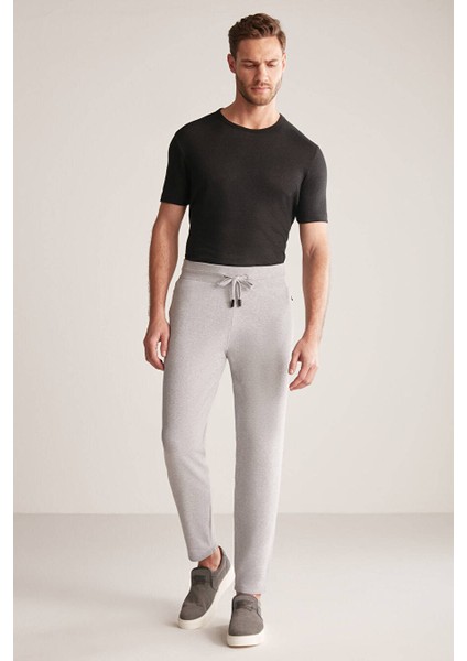 Bağcıklı Açık Gri Slim Fit Triko Pantolon