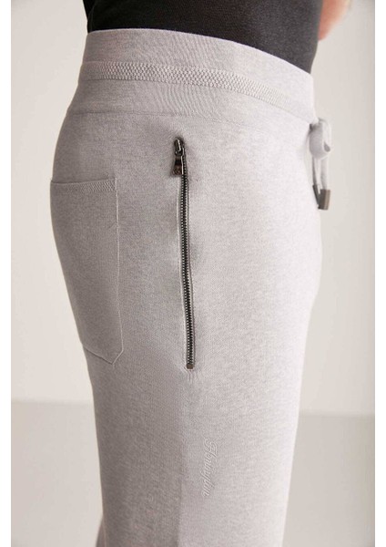 Bağcıklı Açık Gri Slim Fit Triko Pantolon