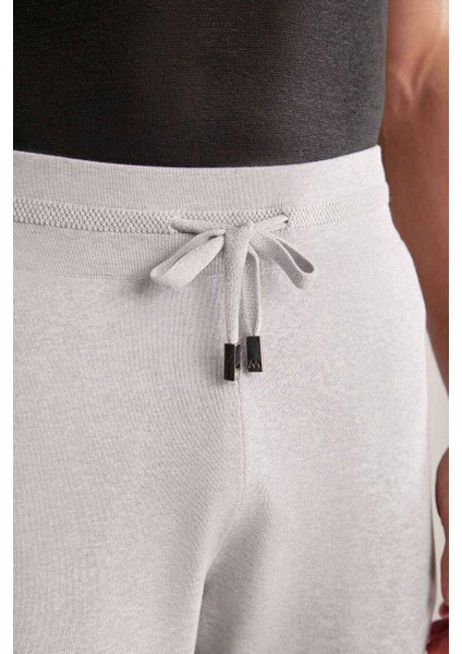Bağcıklı Açık Gri Slim Fit Triko Pantolon