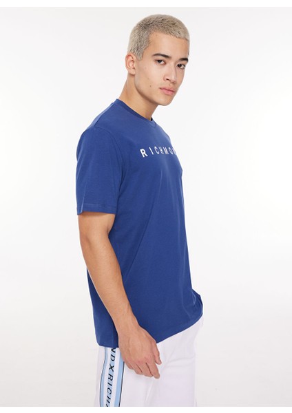 Bisiklet Yaka Mavi Erkek T-Shirt UMA23082TS1