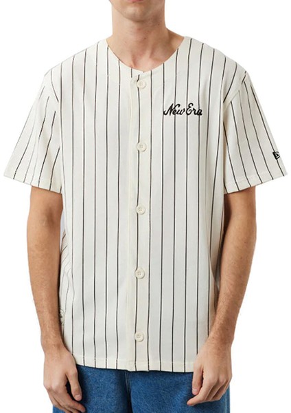 60284786-PINSTRIPE Ne Jersey Newera Beyaz Bisiklet Yaka Normal Kalıp Erkek T-Shirt
