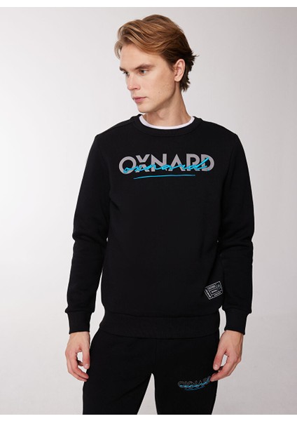 Siyah Erkek Bisiklet Yaka Baskılı Sweatshirt OXM6030_SIGNATURE-M-CREW