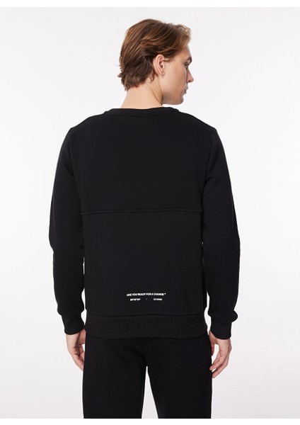 Siyah Erkek Bisiklet Yaka Baskılı Sweatshirt OXM6030_SIGNATURE-M-CREW