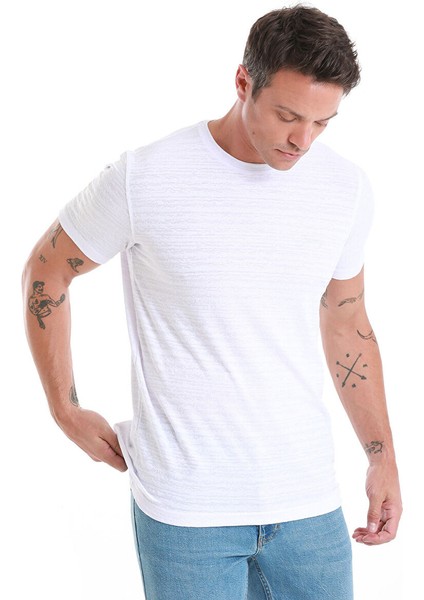 Beyaz Regular Fit Düz Bisiklet Yaka Tişört