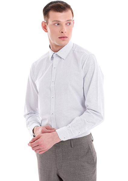 Lacivert Slim Fit Baskılı Pamuklu Slim Yaka Uzun Kollu Klasik Gömlek fırsatları