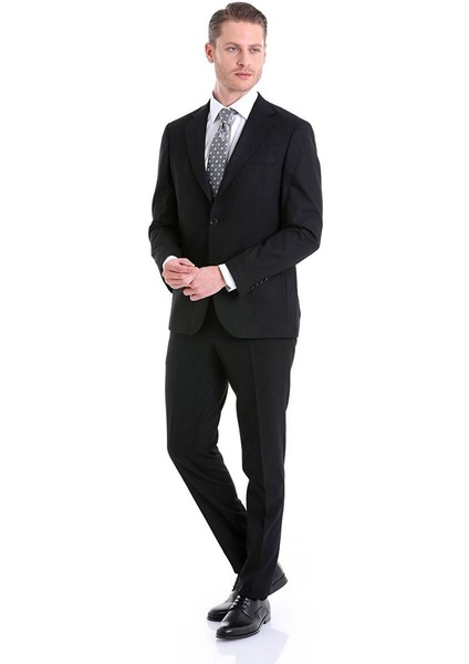 Siyah Slim Fit Düz Mono Yaka Klasik Takım Elbise fiyatları