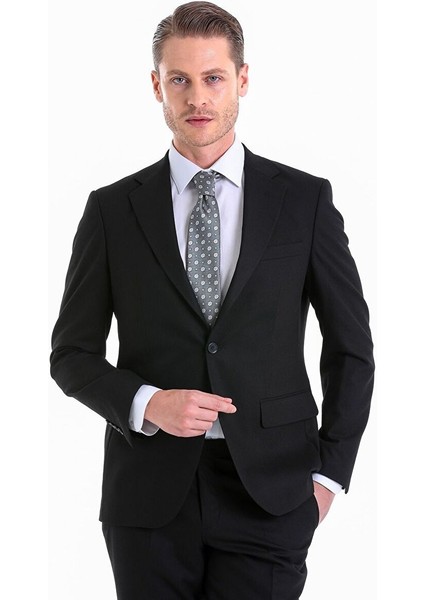 Siyah Slim Fit Düz Mono Yaka Klasik Takım Elbise modelleri
