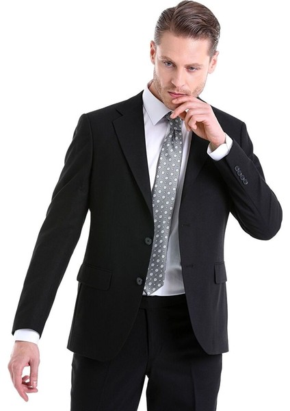 Siyah Slim Fit Düz Mono Yaka Klasik Takım Elbise fırsatları