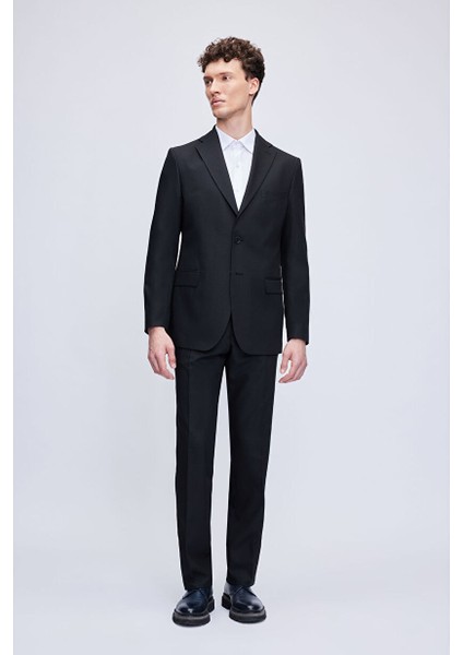 Siyah Comfort Fit Desenli Mono Yaka Klasik Takım Elbise