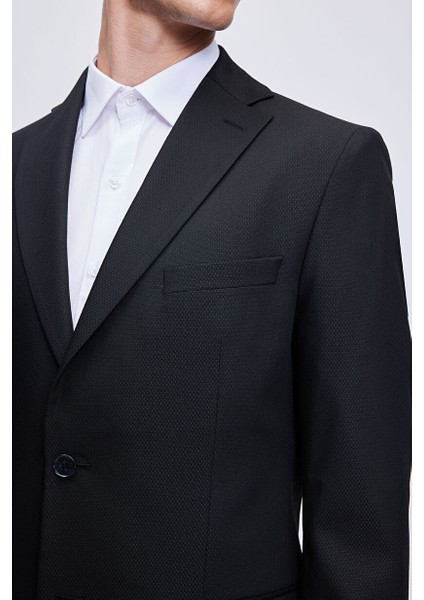 Siyah Comfort Fit Desenli Mono Yaka Klasik Takım Elbise fırsatları