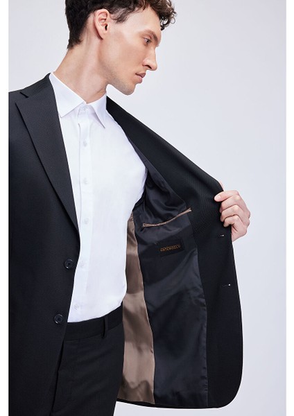 Siyah Comfort Fit Desenli Mono Yaka Klasik Takım Elbise indirimleri