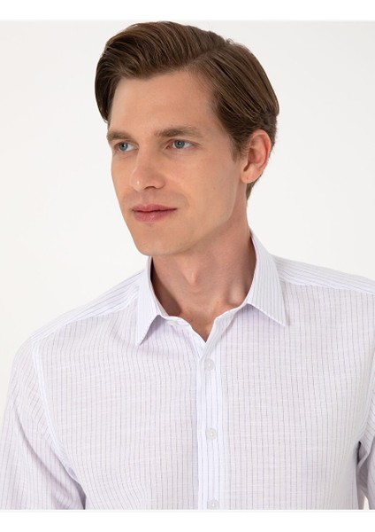 Lacivert Slim Fit Çizgili Uzun Kollu Gömlek fiyatları