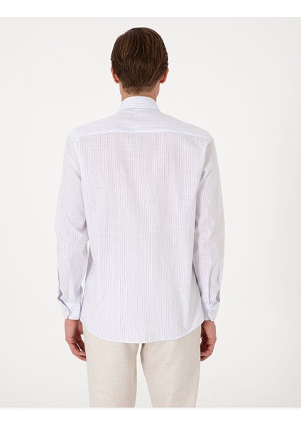 Lacivert Slim Fit Çizgili Uzun Kollu Gömlek indirimleri