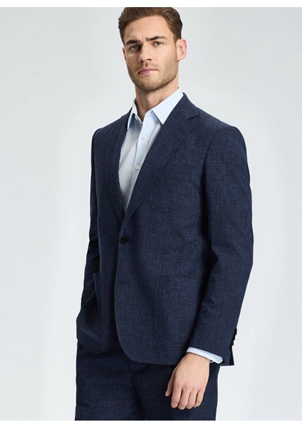 Yün-Pamuk Karışım Lacivert Yazlık Blazer Ceket