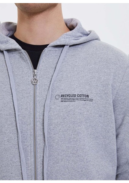 Gri Fermuarlı Kapüşonlu Regular Fit Erkek Sweatshirt Wmrecycled Zıp Hoodıe