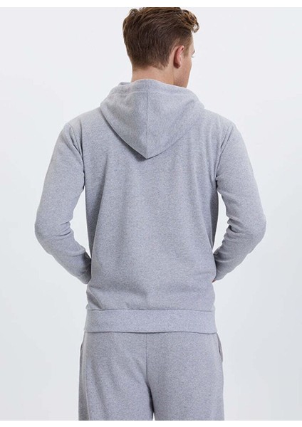 Gri Fermuarlı Kapüşonlu Regular Fit Erkek Sweatshirt Wmrecycled Zıp Hoodıe