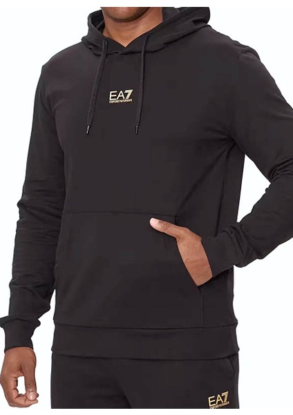 Altın - Siyah Erkek Kapüşon Slim Fit Sweatshirt 8NPM32PJVRZ