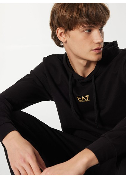 Altın - Siyah Erkek Kapüşon Slim Fit Sweatshirt 8NPM32PJVRZ